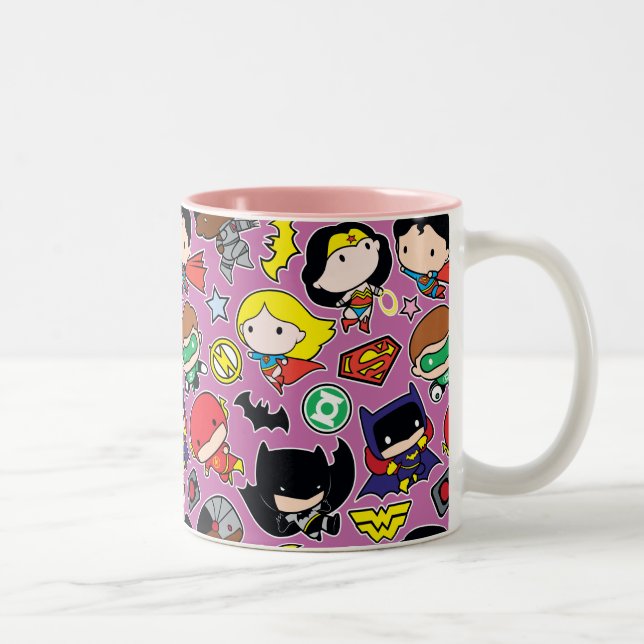 Chibi Justice League Pattern on Purple Two-Tone Coffee Mug (Right)
