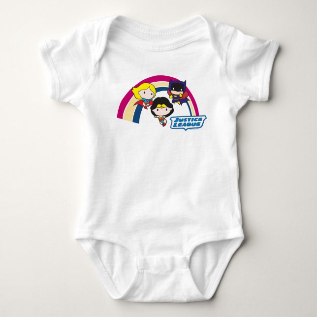 Chibi Justice League Rainbow Baby Bodysuit (Front)