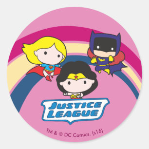 Chibi Justice League Rainbow Classic Round Sticker