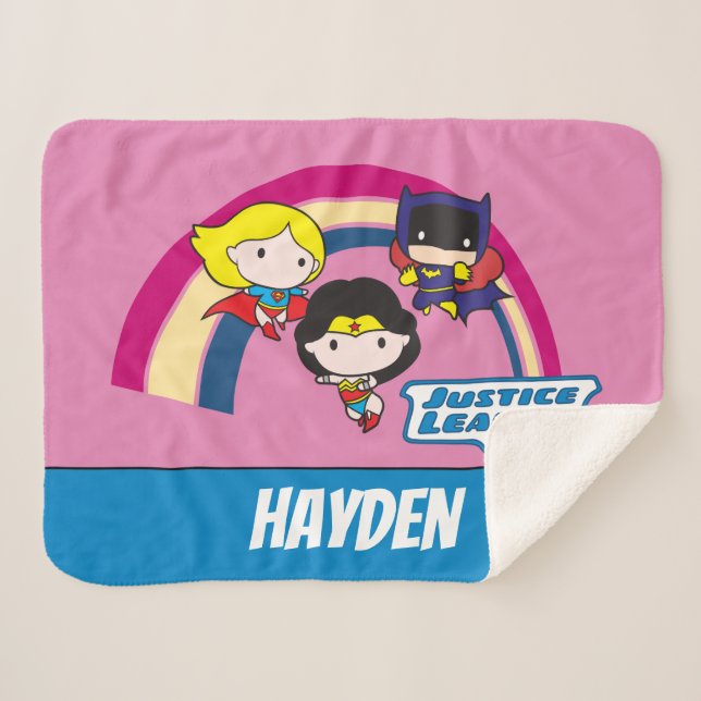 Chibi Justice League Rainbow Sherpa Blanket (Front (Horizontal))
