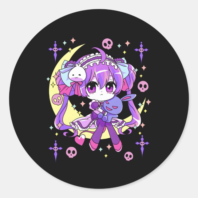 Chibi Kawaii Anime Pastel Goth For Classic Round Sticker (Front)