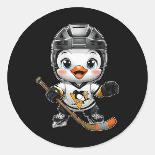 Chibi Kawaii Cartoon Penguin Hockey Player Ice Hoc Classic Round Sticker