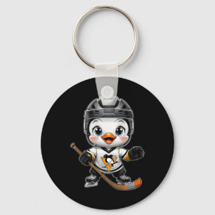 Chibi Kawaii Cartoon Penguin Hockey Player Ice Hoc Key Ring