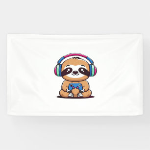 Chibi Kawaii Sloth Gamer – Cute Funny Animal with Banner