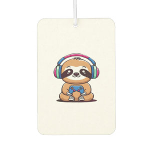 Chibi Kawaii Sloth Gamer � Cute Funny Animal with  Car Air Freshener