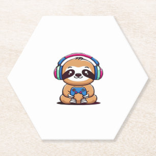 Chibi Kawaii Sloth Gamer – Cute Funny Animal with  Paper Coaster