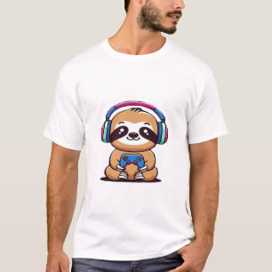 Chibi Kawaii Sloth Gamer � Cute Funny Animal with  T-Shirt