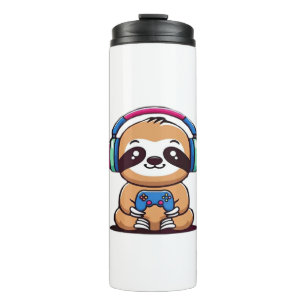 Chibi Kawaii Sloth Gamer – Cute Funny Animal with Thermal Tumbler