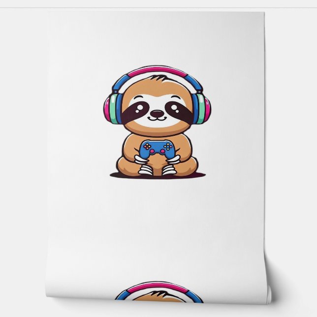 Chibi Kawaii Sloth Gamer – Cute Funny Animal with  Wallpaper (Unrolling)
