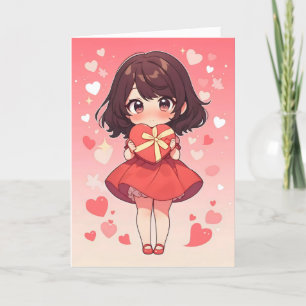 Chibi Kawaii Woman with Heart Holiday Card