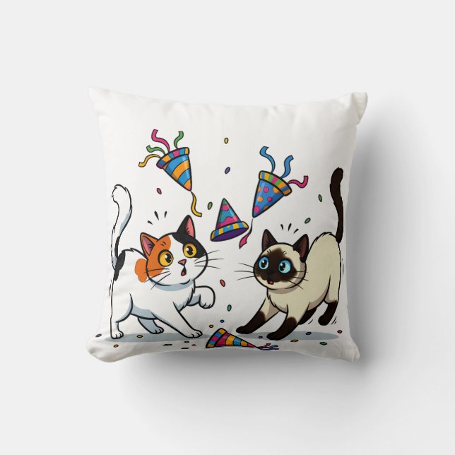 Chibi Kittens Investigating Confetti Chaos Cushion (Front)