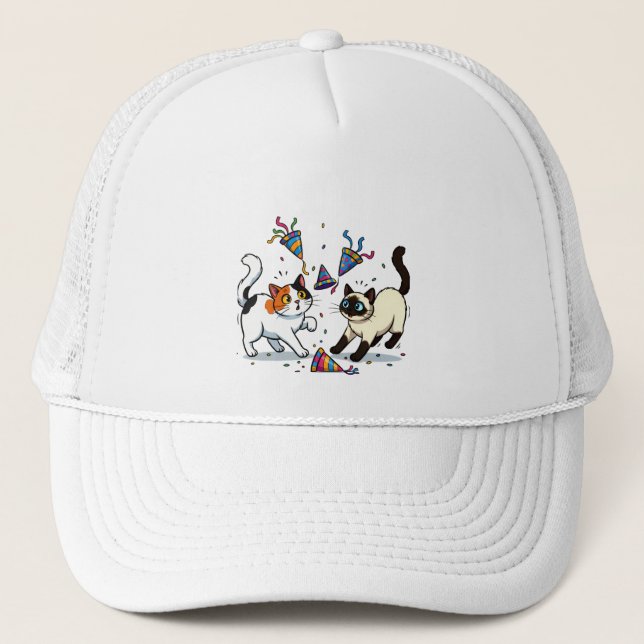 Chibi Kittens Investigating Confetti Chaos Trucker Hat (Front)