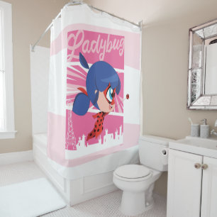 Chibi Ladybug in Paris Shower Curtain