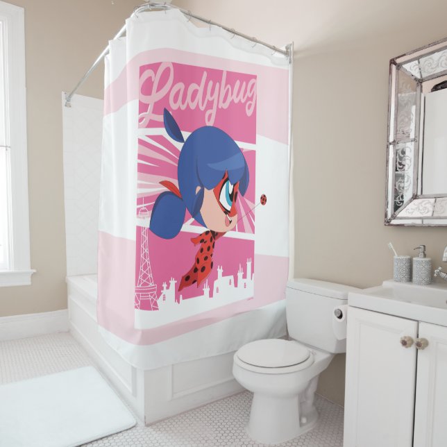 Chibi Ladybug in Paris Shower Curtain (In Situ)