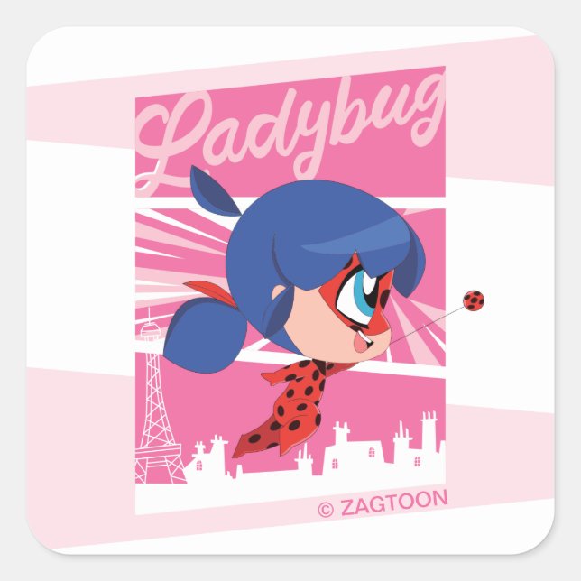 Chibi Ladybug in Paris Square Sticker (Front)