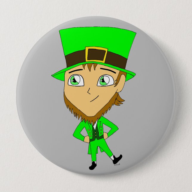 chibi   leprechaun  10 cm round badge (Front)