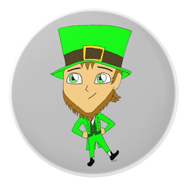chibi   leprechaun  ceramic knob (Front)