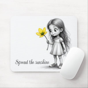 Chibi Little Girl With Flower Mouse Mat