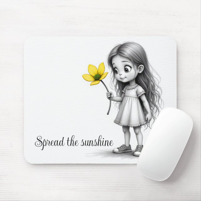Chibi Little Girl With Flower Mouse Mat (With Mouse)