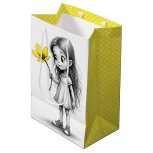 Chibi Little Girl With Yellow Flower Medium Gift Bag