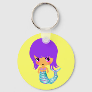 chibi magical mermaid purple hair key ring