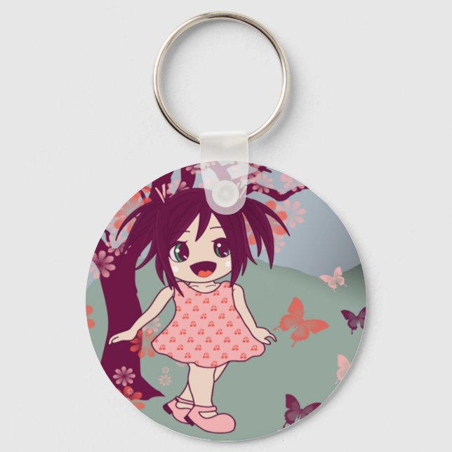 Chibi Manga Anime Little Kawaii Girl Keyring (Front)