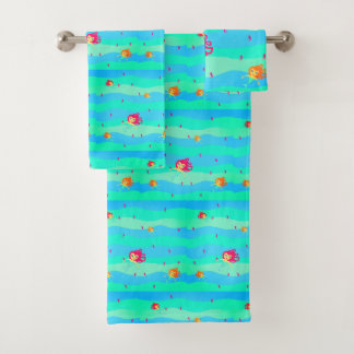Chibi Mermaids & Seahorses towel set