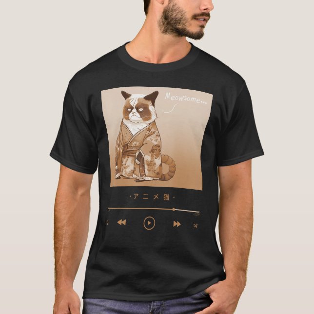 Chibi Neko in Japanese Kimono Attire T-Shirt (Front)