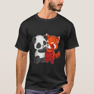Chibi Panda Bear Hugs Red Panda T-Shirt