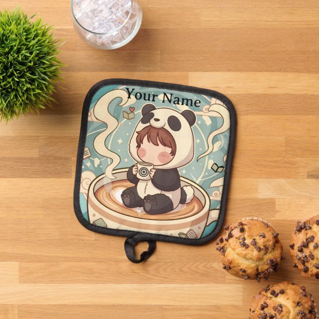 Chibi Panda Brew Heat Resistant Oven Mitt Pot Holder (Top Down)