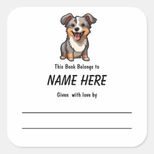 Chibi Puppy Children's Bookplate With Message Square Sticker