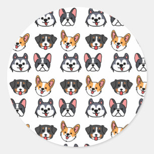 Chibi Puppy Pack patern - cartoon dog style Classic Round Sticker