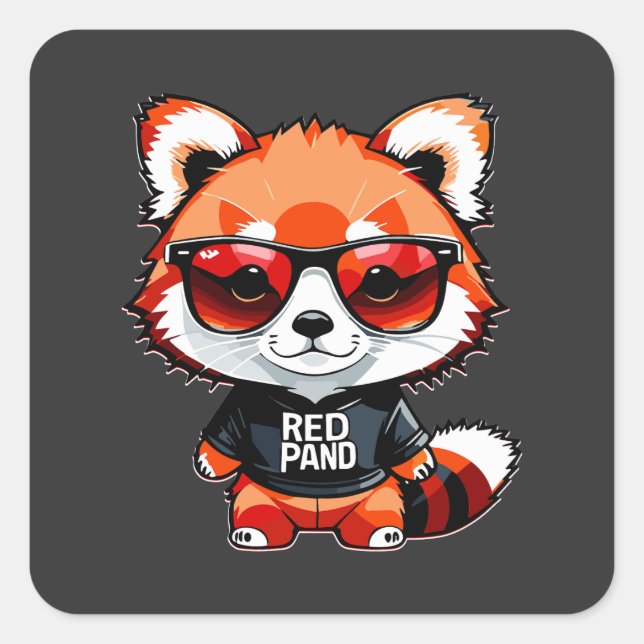 Chibi Red Panda Cub Square Sticker (Front)