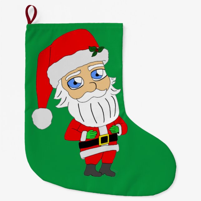 chibi santa claus button large christmas stocking (Front)