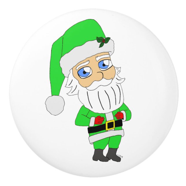 Chibi Santa green suit Ceramic Knob (Front)