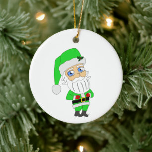 Chibi Santa green suit Ceramic Tree Decoration