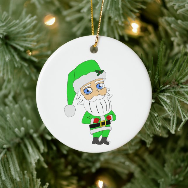 Chibi Santa green suit Ceramic Tree Decoration (Tree)