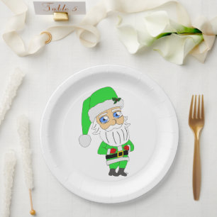 Chibi Santa green suit Paper Plate