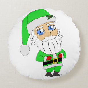 Chibi Santa green suit Round Cushion