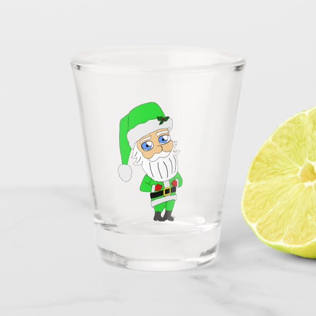 Chibi Santa green suit Shot Glass (Front)