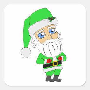 Chibi Santa green suit Square Sticker