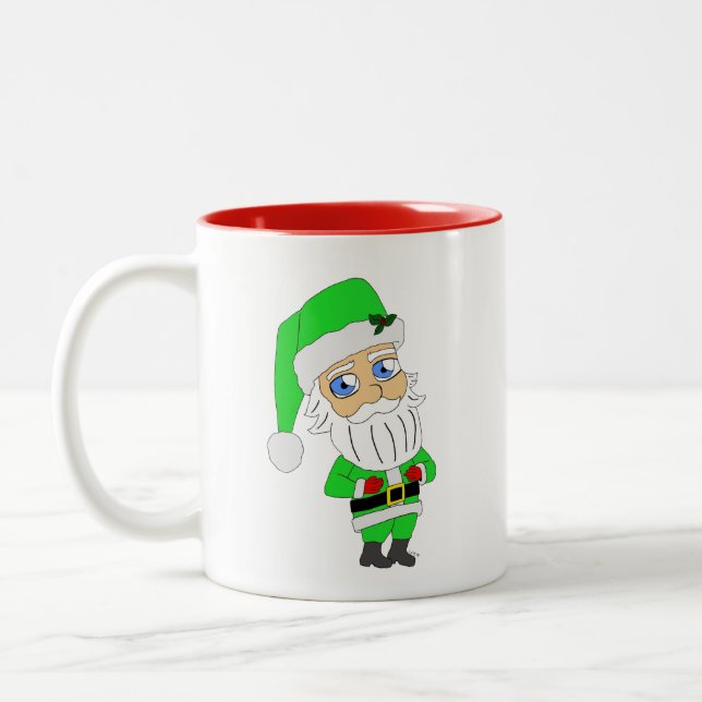 Chibi Santa green suit Two-Tone Coffee Mug (Left)