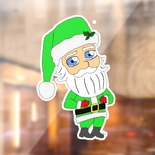Chibi Santa green suit Window Cling