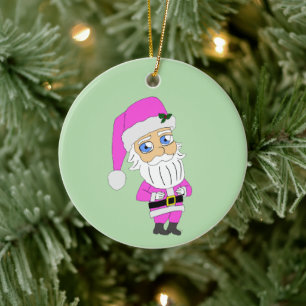 Chibi Santa pink suit Ceramic Tree Decoration
