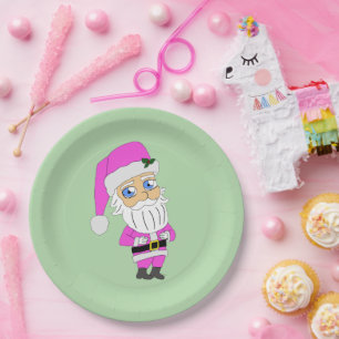 Chibi Santa pink suit Paper Plate