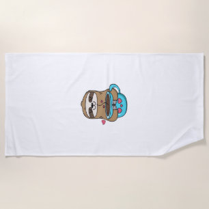 Chibi Sloth Coffee Lover � Cute Kawaii Sloth Huggi Beach Towel