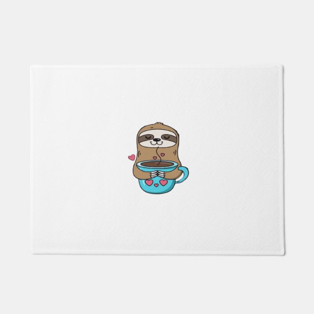 Chibi Sloth Coffee Lover � Cute Kawaii Sloth Huggi Doormat (Front)