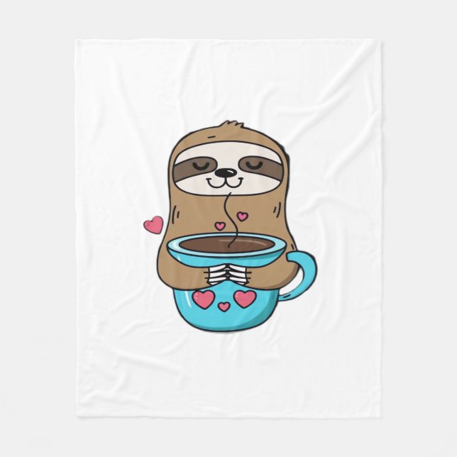 Chibi Sloth Coffee Lover � Cute Kawaii Sloth Huggi Fleece Blanket (Front)