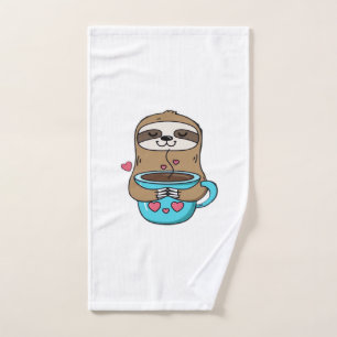Chibi Sloth Coffee Lover � Cute Kawaii Sloth Huggi Hand Towel