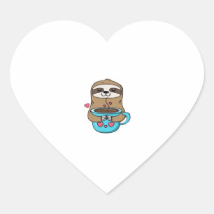 Chibi Sloth Coffee Lover – Cute Kawaii Sloth Huggi Heart Sticker